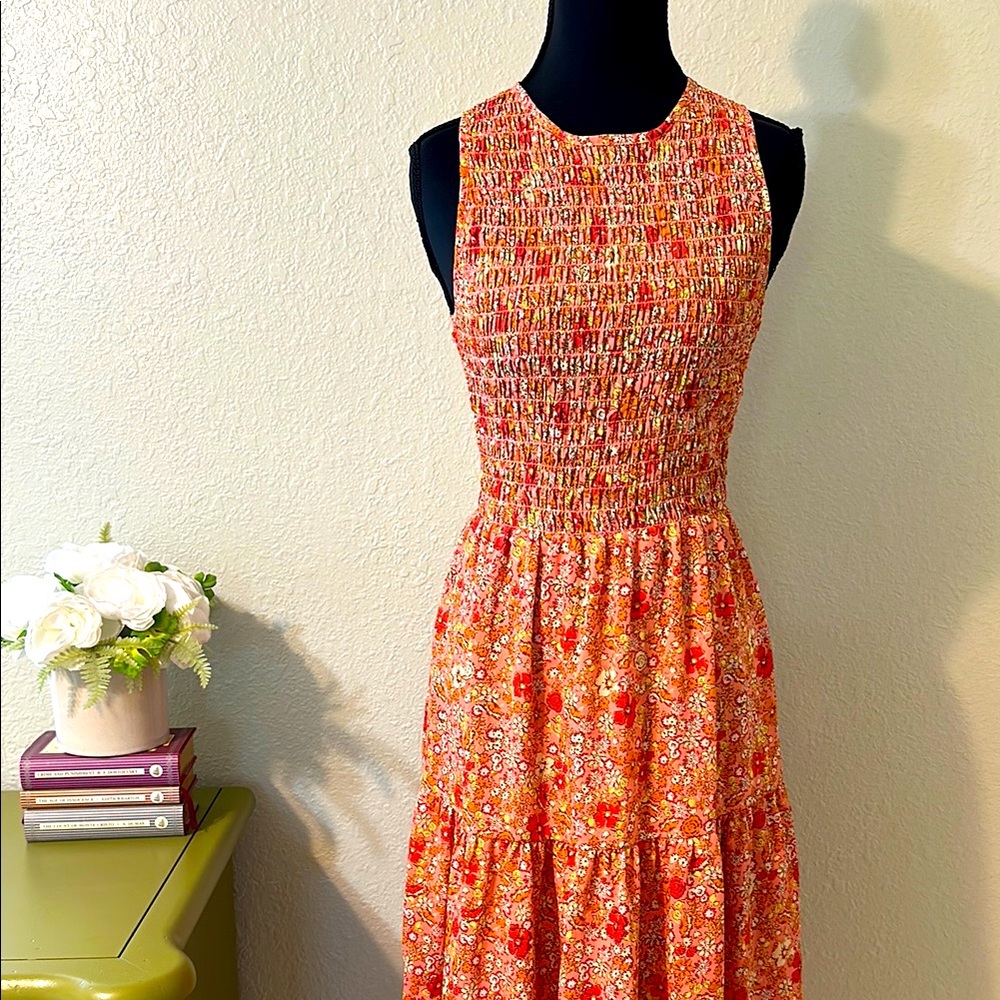 Floral Sleeveless Dress - Orange